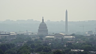 AX75_065 - 4.8K aerial stock footage of the United States Capitol, Supreme Court, and the Washington Monument in Washington DC