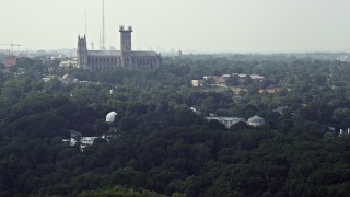 AX75_115 - 4.8K aerial stock footage of the Washington National Cathedral, Beauvoir Elementary School, and the United States Naval Observatory in Washington DC