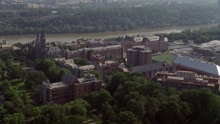 AX75_116E - 4.8K aerial stock footage of Georgetown University Campus in Washington DC