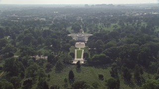 AX75_137 - 4.8K aerial stock footage approaching, flying over the Tomb of the Unknown Soldier at Arlington National Cemetery in Washington DC
