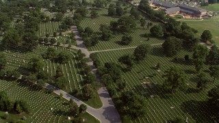 AX75_138 - 4.8K aerial stock footage of rows of graves at Arlington National Cemetery in Washington DC
