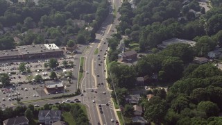 AX75_158 - 4.8K aerial stock footage of a church by Braddock Road in Fairfax, Virginia