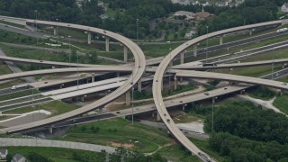 AX78_126 - 4.8K aerial stock footage of light traffic on Interstate 95 and 695 interchange east of the city, Baltimore, Maryland