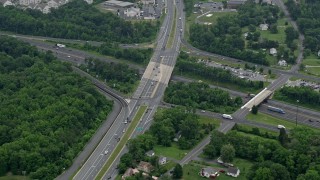 AX78_141 - 4.8K aerial stock footage of Mountain Road overpass and Interstate 95 in Joppa, Maryland