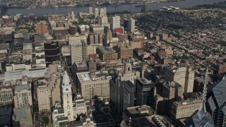 AX79_031E - 4.8K aerial stock footage of city buildings and skyscrapers in Downtown Philadelphia, Pennsylvania