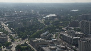 AX79_059 - 4.8K aerial stock footage of Benjamin Franklin Parkway leading to Philadelphia Museum of Art, Pennsylvania