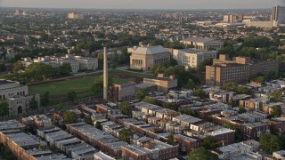 AX80_068 - 4.8K aerial stock footage of Girard College campus building, North Philadelphia, Pennsylvania Sunset