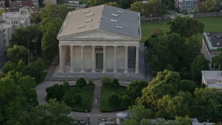 AX80_069 - 4.8K aerial stock footage of Girard College campus building in North Philadelphia, Pennsylvania, Sunset