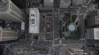 AX80_102E - 4.8K stock footage aerial video of bird's eye view of city streets, City Hall and JFK Plaza, Philadelphia, Pennsylvania, Sunset