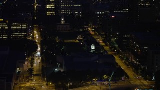 AX81_012 - 4.8K aerial stock footage of Independence Hall at the end of Independence Mall in Philadelphia, Pennsylvania, Night