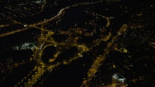 AX81_065 - 4.8K aerial stock footage of The Oval park and Philadelphia Museum of Art, Pennsylvania, Night