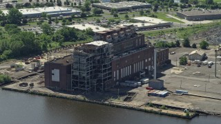 AX82_046E - 4.8K aerial stock footage of Burlington Generating Station power plant in Burlington, New Jersey