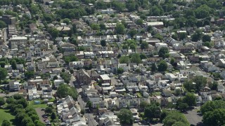 AX82_048E - 4.8K aerial stock footage of small town neighborhoods around St Ann's Rectory in Bristol, Pennsylvania