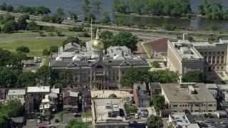 AX82_065 - 4.8K aerial stock footage of New Jersey State House in Trenton, New Jersey