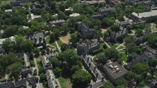 AX82_098 - 4.8K aerial stock footage of a reverse view of Mathey College and Princeton University campus, New Jersey