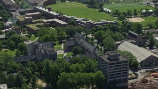 AX82_099 - 4.8K aerial stock footage of Whitman College at Princeton University, New Jersey