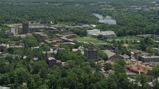 AX83_018 - 4.8K aerial stock footage of Poe Field and Roberts Stadium at Princeton University, New Jersey