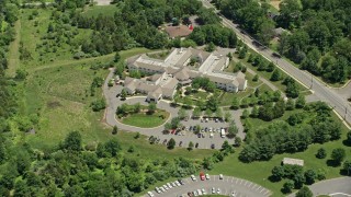 AX83_045 - 4.8K aerial stock footage approaching an assisted living facility in Somerset, New Jersey
