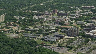 AX83_049 - 4.8K aerial stock footage flying by the Rutgers University campus, New Jersey