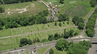 AX83_070 - 4.8K aerial stock footage of Beth-David Cemetery in Kenilworth, New Jersey