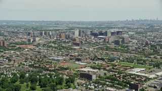 AX83_077 - 4.8K aerial stock footage approaching the Downtown Newark cityscape, New Jersey