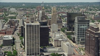 AX83_085 - 4.8K aerial stock footage of Downtown Newark towers and high-rises, New Jersey