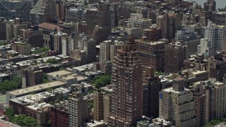 AX83_136 - 4.8K aerial stock footage of Park Belvedere condominium complex on the Upper West Side, New York City