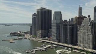AX83_189 - 4.8K aerial stock footage of skyscrapers along the East River, Lower Manhattan, New York City