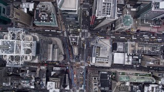 AX84_053 - 4K aerial stock footage Flying over 7th Avenue, Times Square, Midtown Manhattan, New York, New York