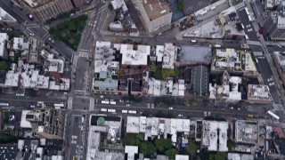 AX84_079 - 4K aerial stock footage of a Bird's eye view over Chelsea, revealing Greenwich Village, New York, New York