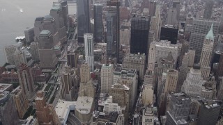 AX84_088 - 4K aerial stock footage of Alexander Hamilton Customs House, One World Trade Center, New York, New York
