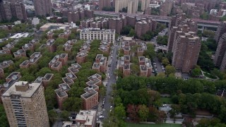 AX84_100 - 4K aerial stock footage Flying by housing projects, Lower East Side, New York, New York