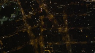 AX85_030 - 4K aerial stock footage Flying over Tribeca streets, New York, New York, night