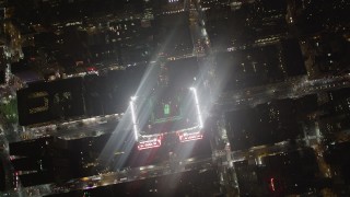 AX85_038 - 4K aerial stock footage Empire State Building, Midtown Manhattan, New York, New York, night