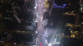 AX85_045 - 4K aerial stock footage Bird's eye view of Times Square, Midtown Manhattan, New York, New York, night