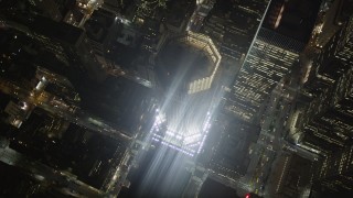 AX85_064 - 4K aerial stock footage 383 Madison Avenue, Midtown Manhattan, New York, New York, night