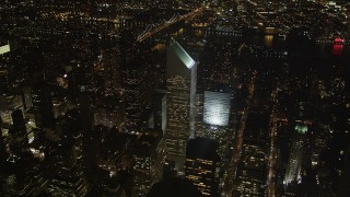 AX85_065 - 4K aerial stock footage Flying by Citigroup Center, Midtown Manhattan, New York, New York, night