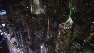 AX85_077 - 4K aerial stock footage Bank of America Tower, Midtown Manhattan, New York, New York, night