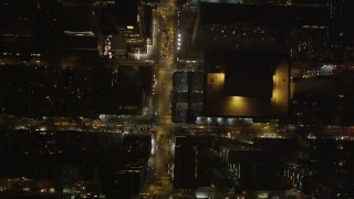 AX85_083 - 4K aerial stock footage Avenue of Americas, Midtown Manhattan, New York, New York, night
