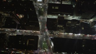 AX85_087 - 4K aerial stock footage Avenue of the Americas, Midtown Manhattan, New York, New York, night