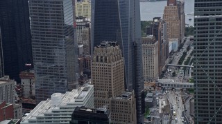 AX86_008 - 4K aerial stock footage of an apartment building in Lower Manhattan, New York City