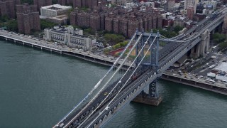 AX86_019 - 4K aerial stock footage orbit the Manhattan Bridge, New York City
