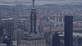 AX86_037 - 4K aerial stock footage of circling the Empire State Building's spire in Midtown Manhattan, New York City