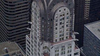 AX86_043 - 4K aerial stock footage of orbiting the Chrysler Building, Midtown Manhattan, New York City