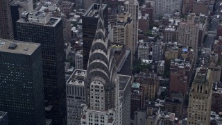 AX86_045 - 4K aerial stock footage orbit the Chrysler Building's rooftop, Midtown Manhattan, New York City