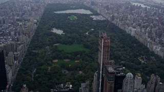 AX86_050 - 4K aerial stock footage of slowly approaching famous Central Park, New York City