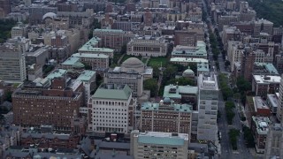AX86_071 - 4K aerial stock footage flyby the Columbia University campus in Morningside Heights, New York City