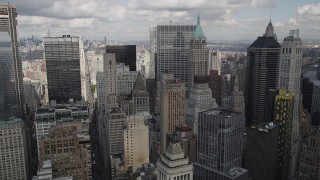 AX87_017 - 4K stock footage aerial video Flying over Lower Manhattan skyscrapers, New York, New York