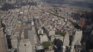 AX87_020 - 4K aerial stock footage Approaching Tribeca, New York, New York