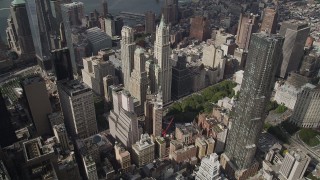 AX87_050 - 4K aerial stock footage Flying over Lower Manhattan skyscrapers toward Tribeca, New York, New York